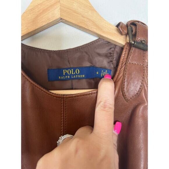 NEW Polo Ralph Lauren Sleeveless Fit and Flare Leather Dress Brown Size: 4 - Picture 4 of 7